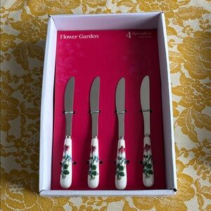 Flower Garden White Ceramic Handle Cheese Spreader Set - 4 Pack
